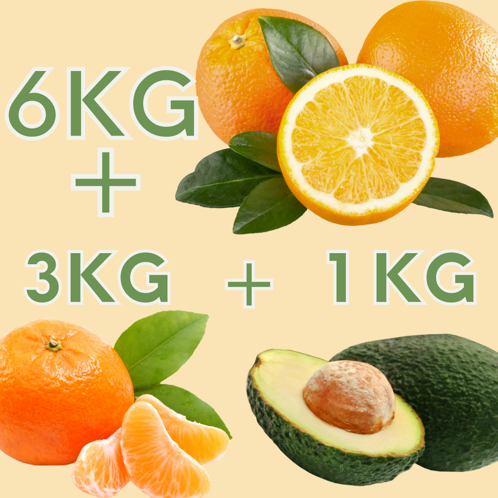 6 Kg Naranja + 3 Kg Mandarina + 1 k Aguacate Bacon